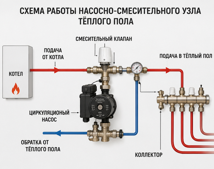 Насосно-смесительный узел для тёплого пола